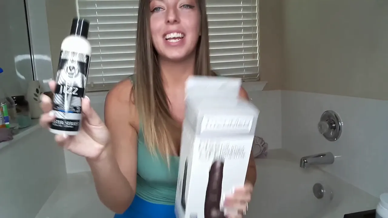 Brunette mom tests squirting BBC dildo in solo video