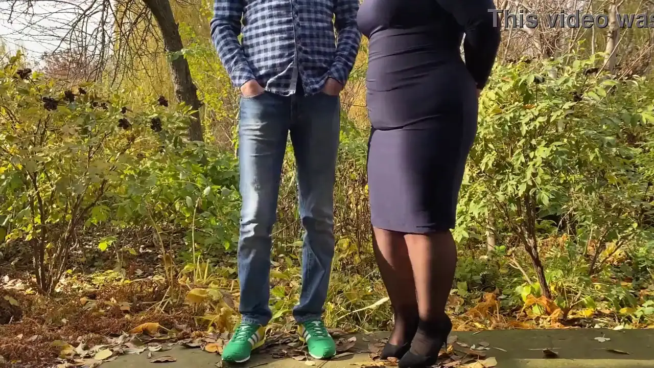 Curvy MILF puts on stockings and has sex with her son-in-law doggystyle outside