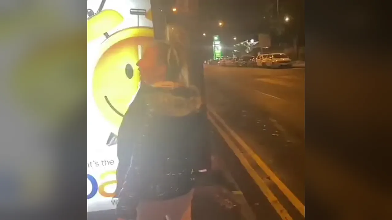 Classy blonde MILF walks the streets with cum on her face