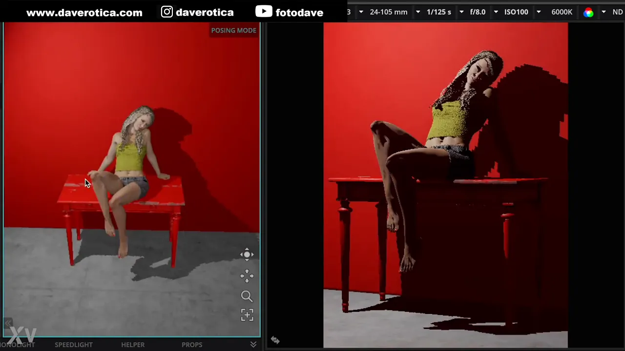 Virtual model poses for photographer during studio shoot