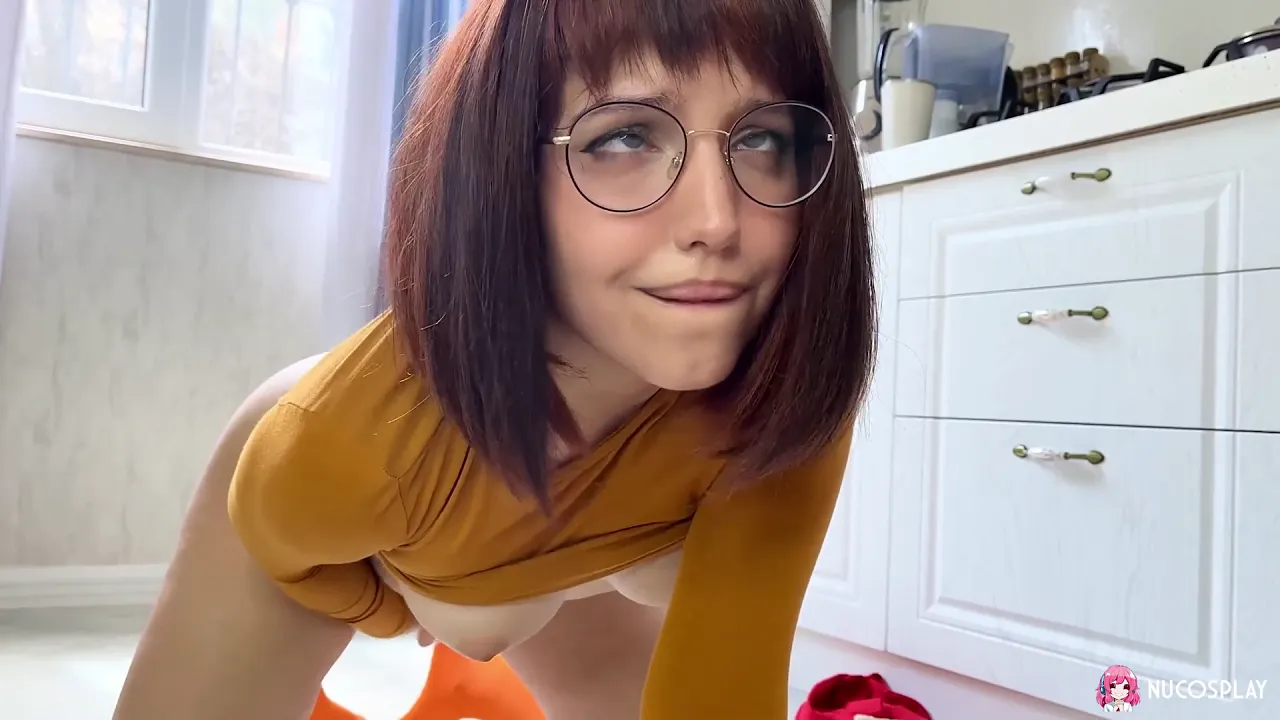 Ksenia cosplays as Velma from Scooby Doo while pleasuring herself with a big ass and tits