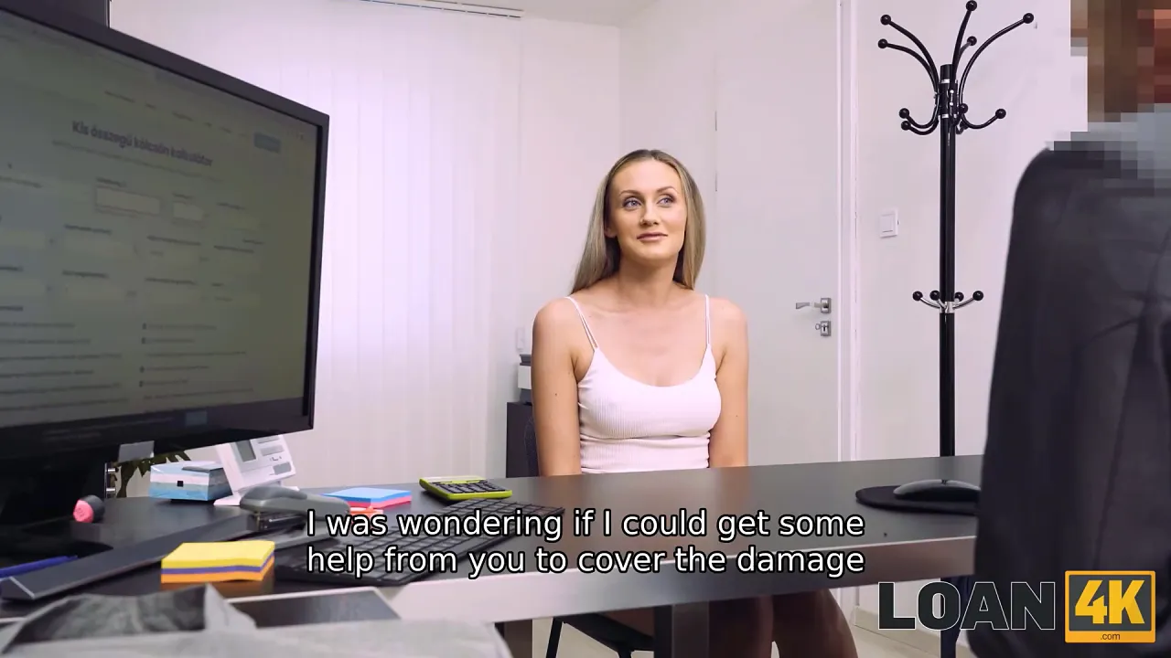 Blonde agent seduces bank manager, licks his cock and rides him in reverse to pay off her