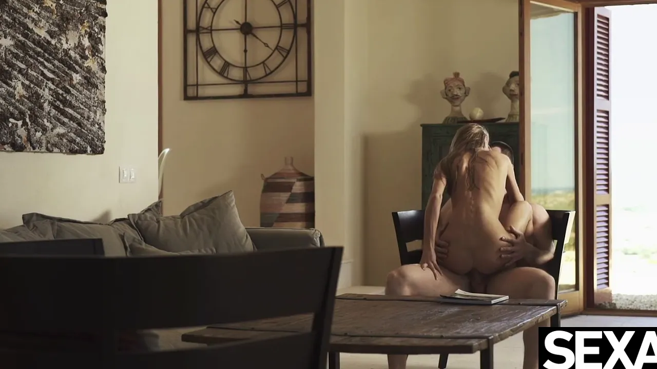 Stunning blonde sucks her husband's cock and rides him in romantic topless reverse cowgirl
