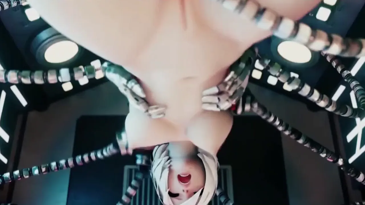 Blonde trapped naked in robotic tickling machine has bright orgasms