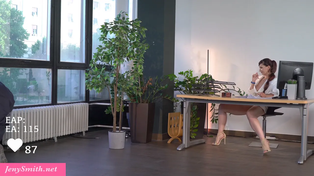 Handyman watches as Jeny Smith masturbates solo with toys