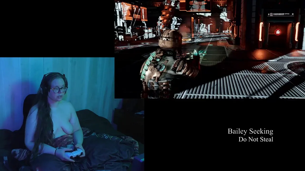 BBW Bailey Seeking plays Deadspace naked in part 4, commented