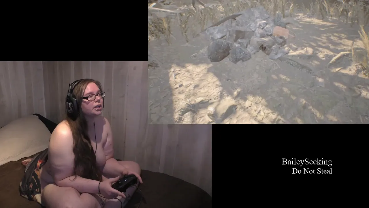 BBW with big natural tits and booty plays Resident Evil 7 nude