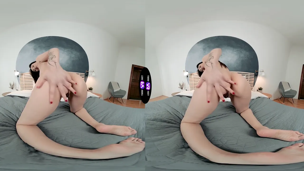 Brunette solo fingering her natural small tits