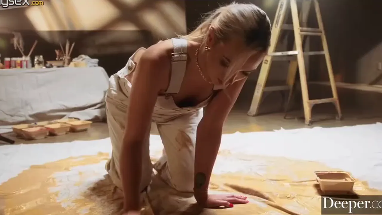 Mia Molotov, a slim blonde artist with small tits, sucks Dan Damage's big cock before
