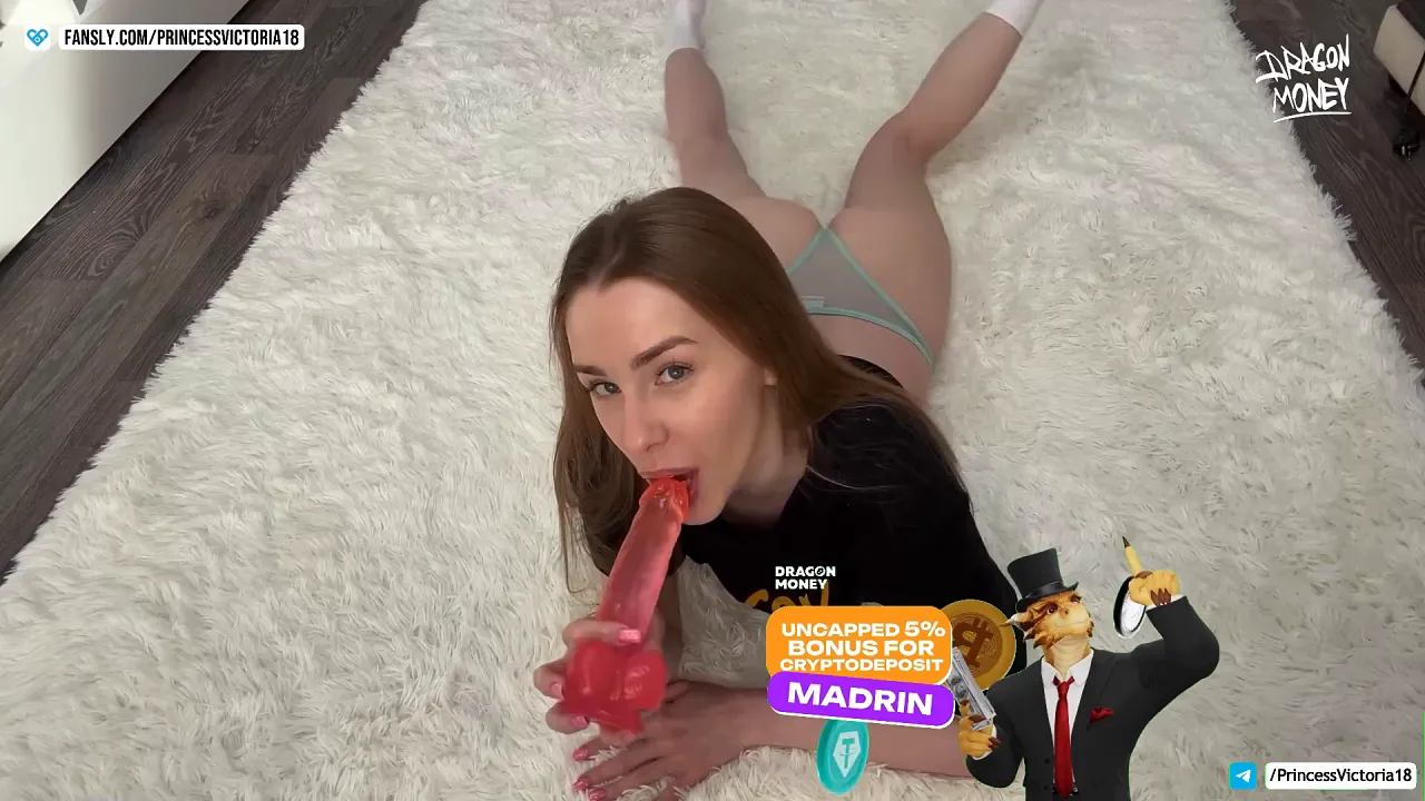 Mad Princess Victoria sucks a dildo to orgasm on webcam