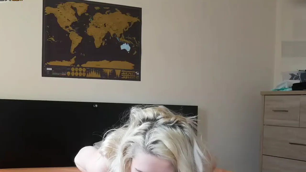 Cheating blonde in black stockings rides cock and cums