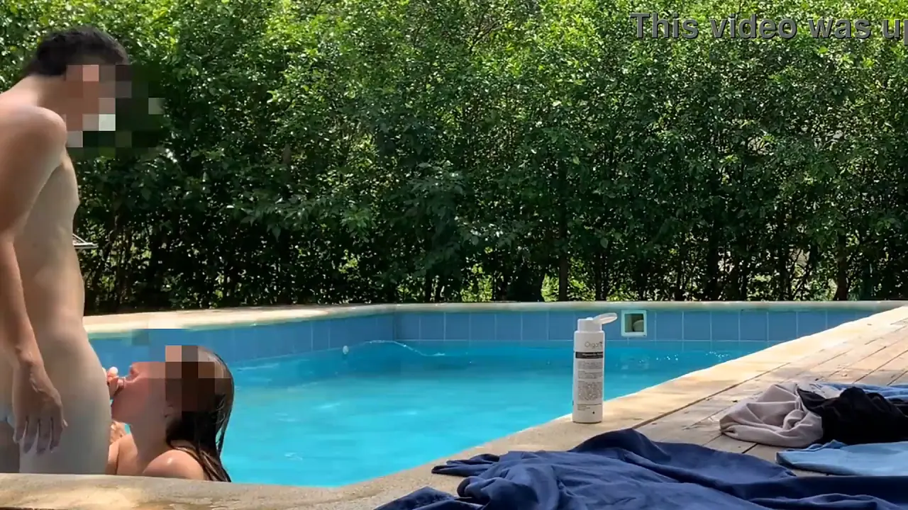 Natasha, Megan and the guy have a threesome by the pool