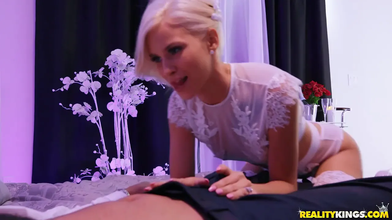 Blonde Kiara Cole in white lingerie rides cock and gets fucked doggy style