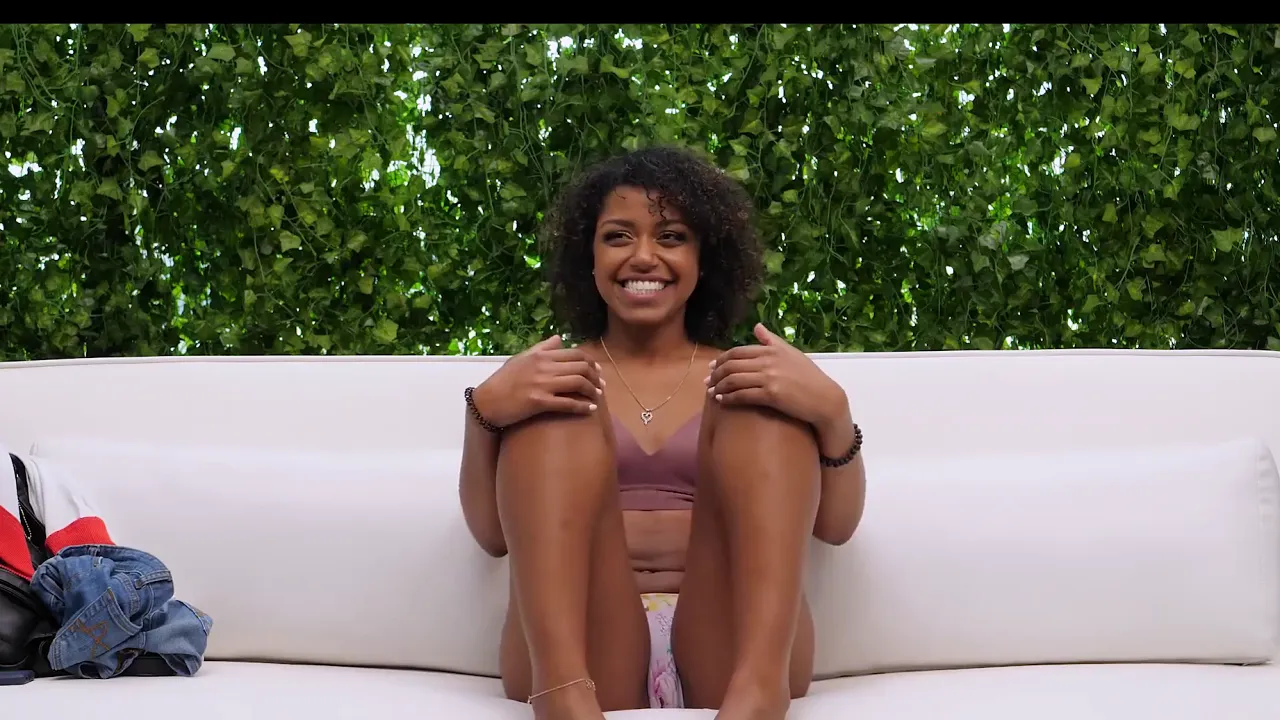 Ebony amateur with small tits sucks cock in porn casting POV