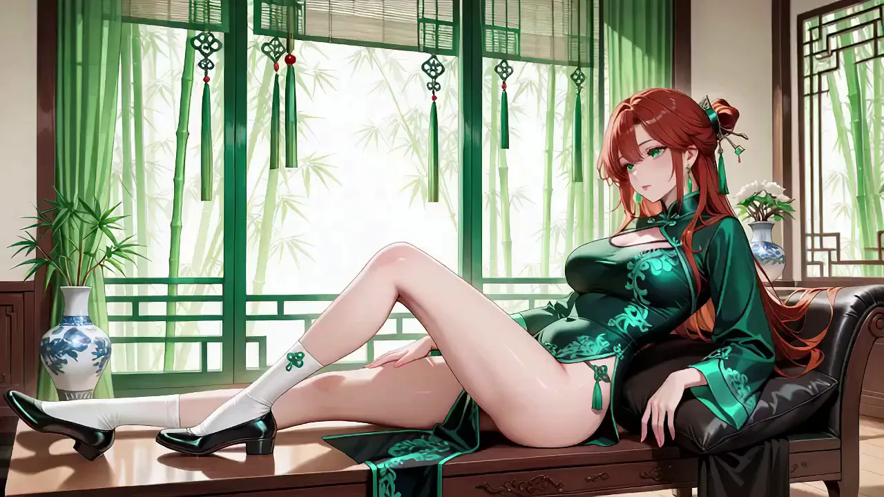 Eastern Courtyard cosplay girl kneels to give blowjob and has big ass teased