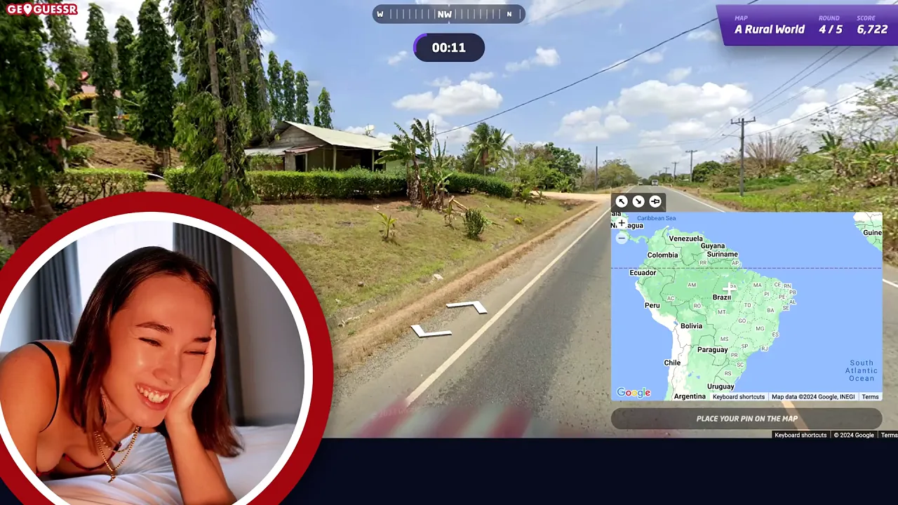 Cute petite Cheekymz masturbates with a dildo while playing Geoguessr