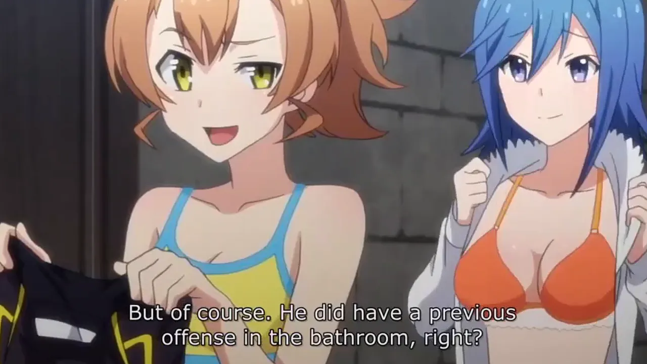 Anime shy guy gets seduced by his huge-titted harem at the hot springs