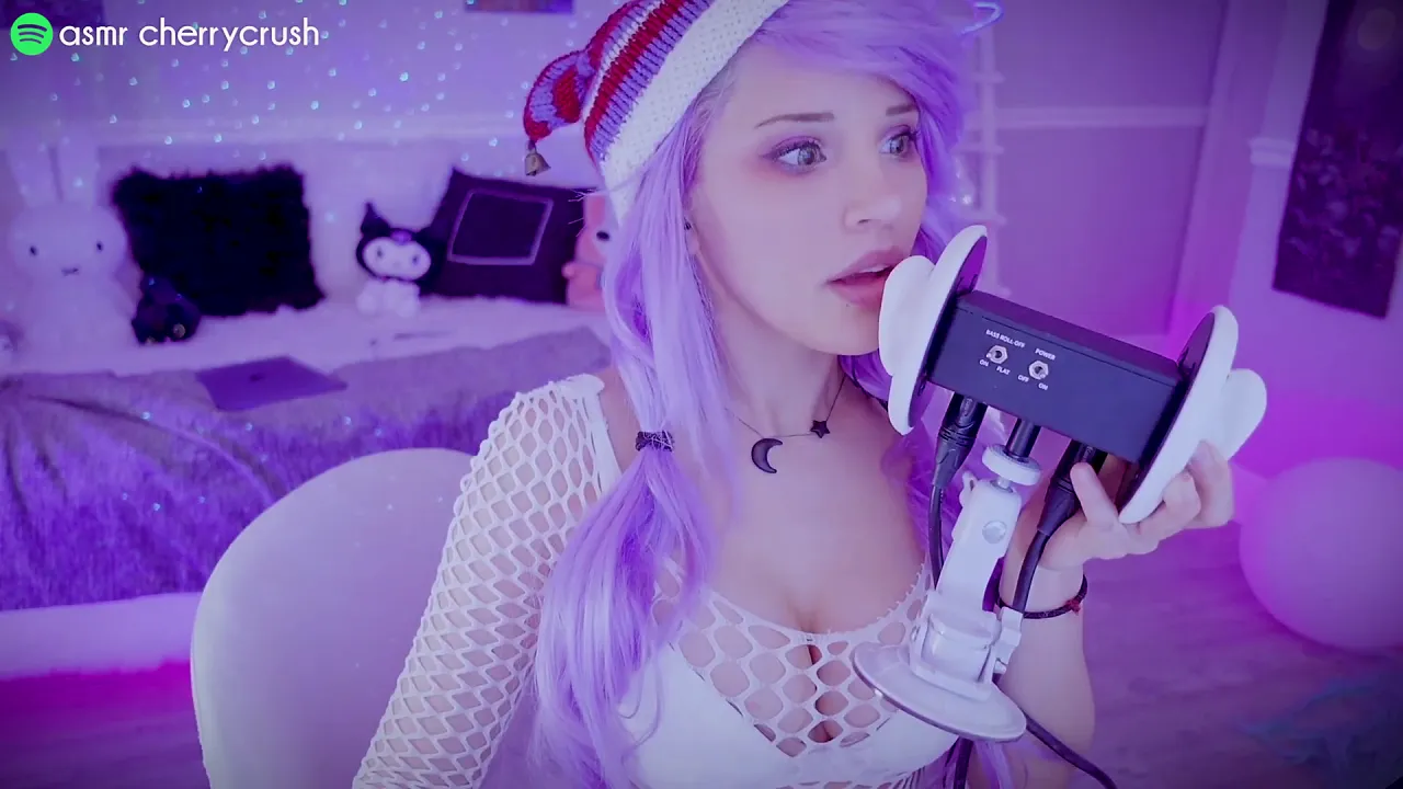 Cherry Crush performs intense ear licking ASMR with big tits