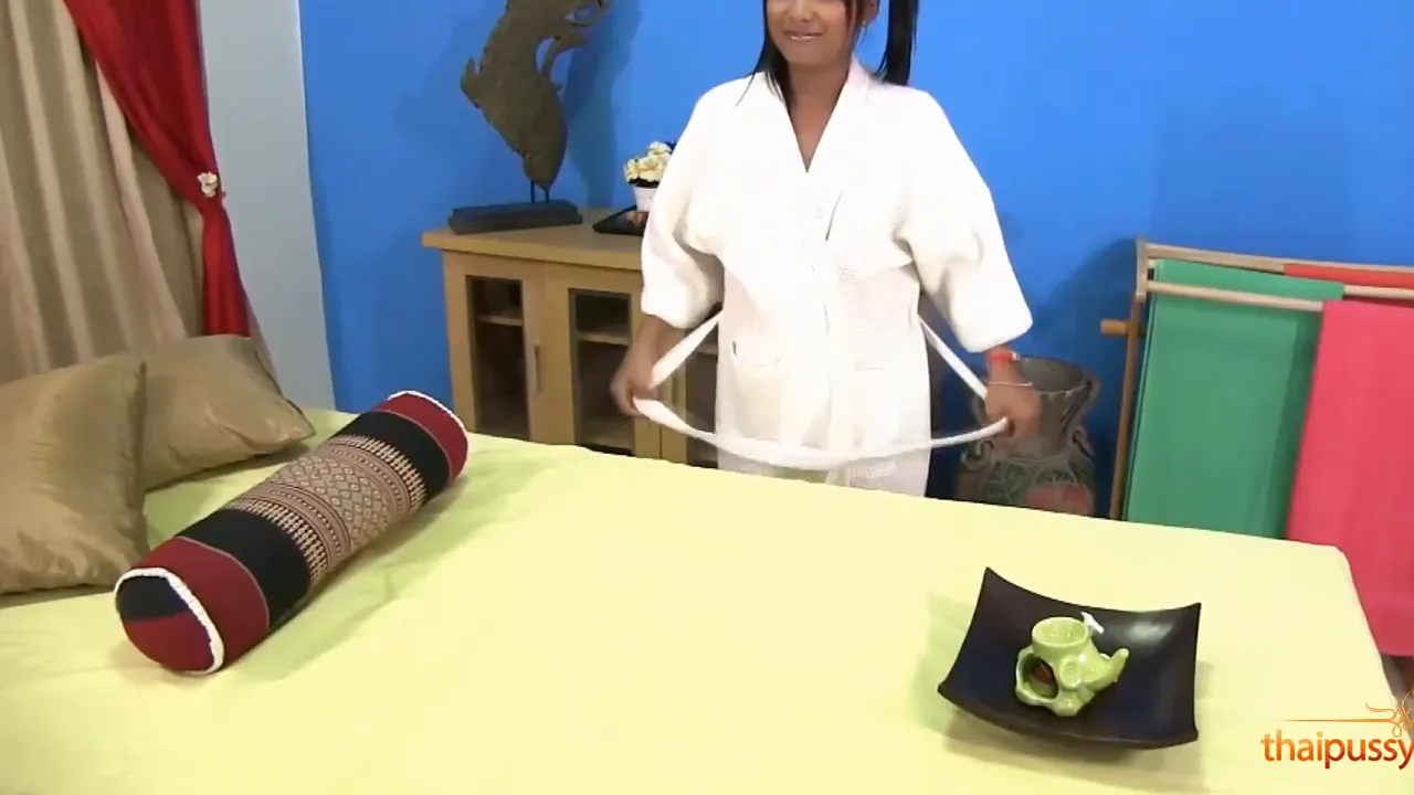 Petite Thai girl gets massage then fucked on table