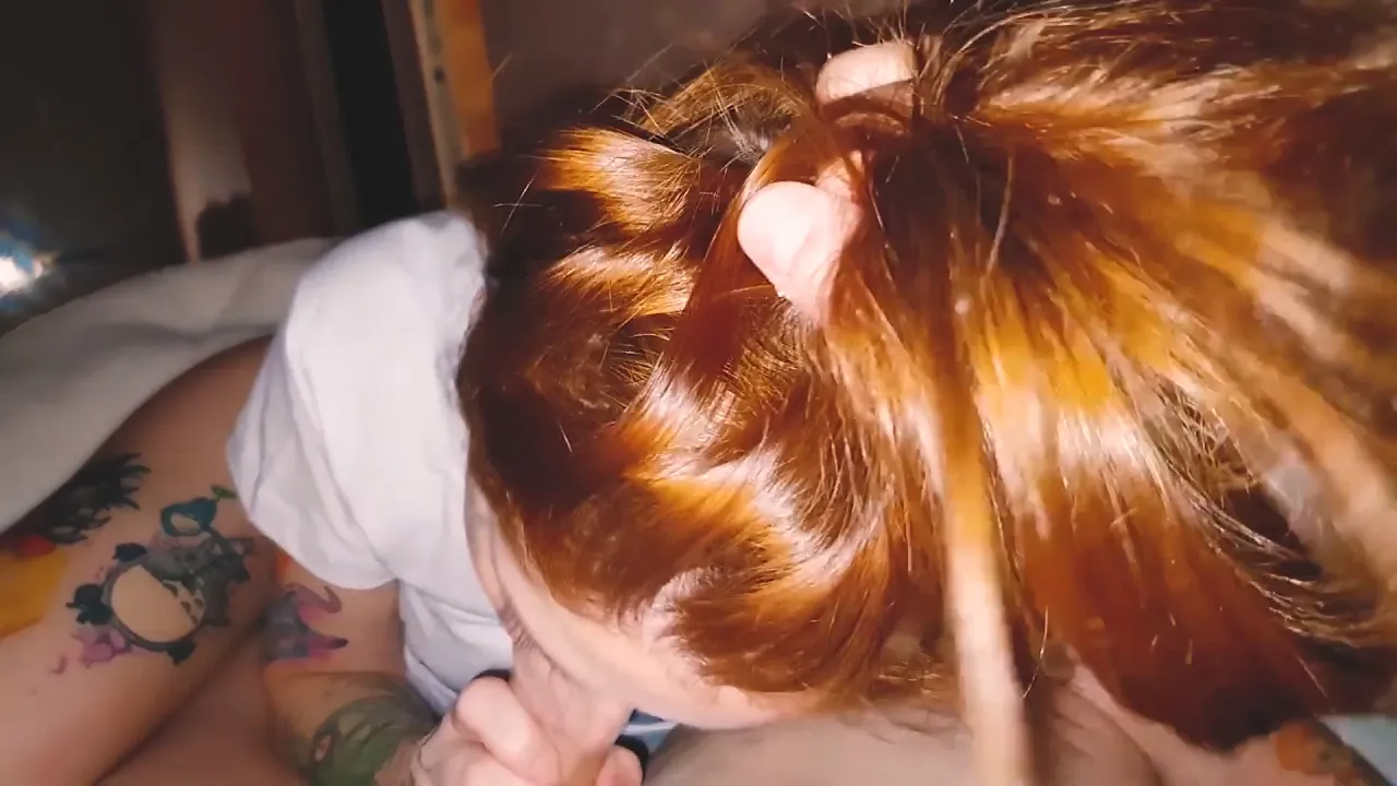 Guy fucks in little mouth his beautiful ginger girl and record it in POV