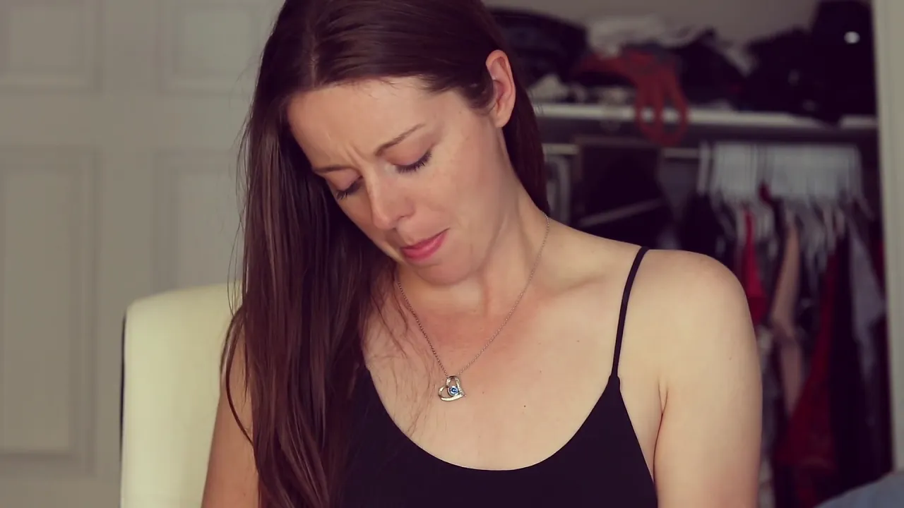 Petite brunette babe Nadia Foxx sits on a vibrator while describing what sex feels like