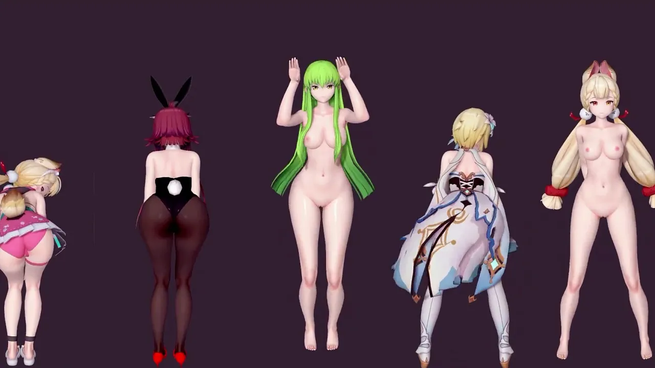 Anime girls dance seductively nude in a 3D video