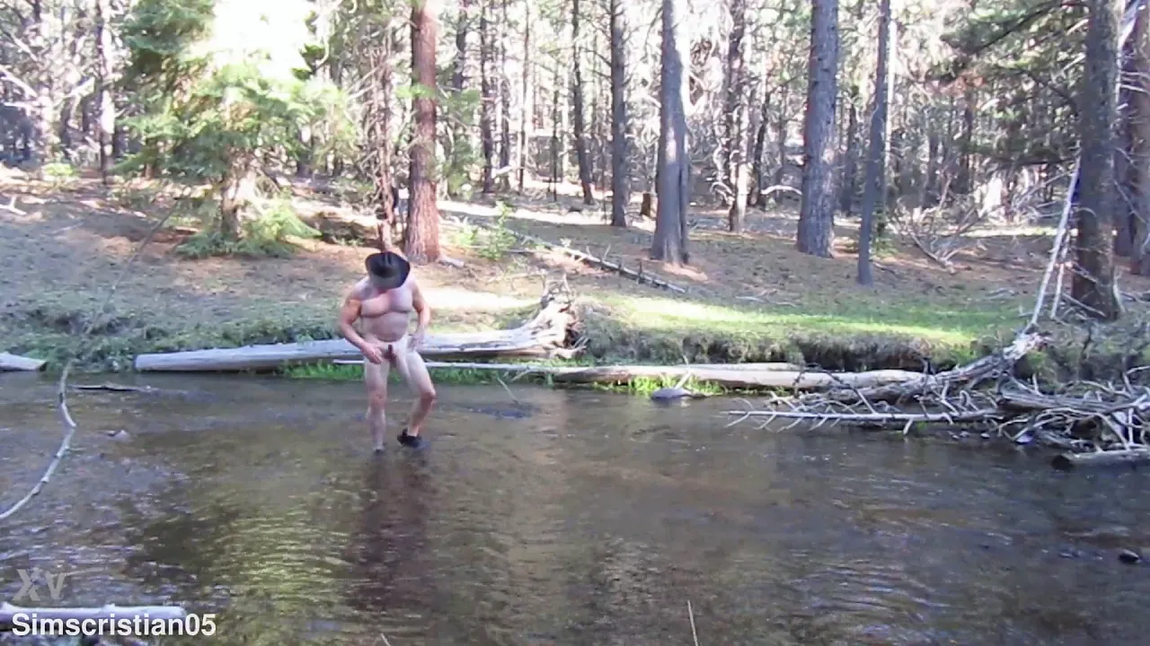 Naked bathing in the creek.