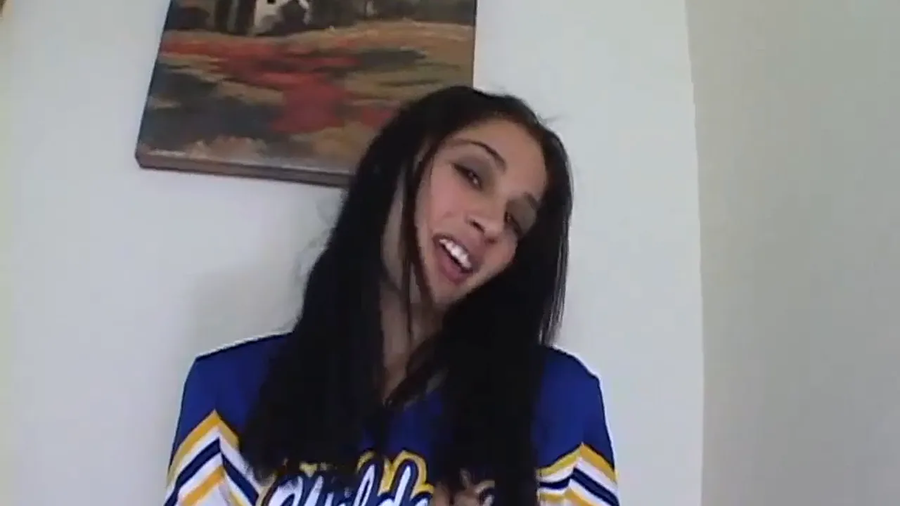 Young Israeli cheerleader Aries Stone masturbates in a short costume