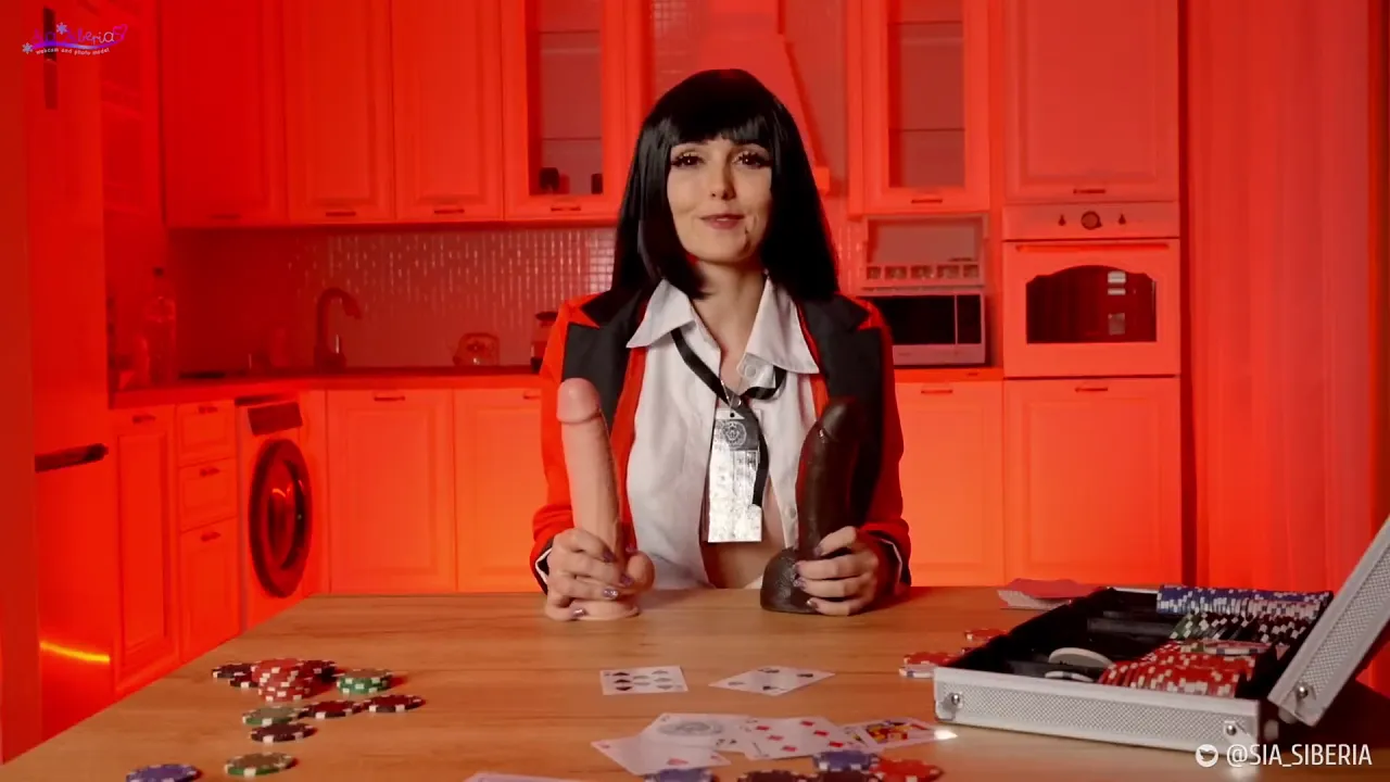Sia Siberia cosplays a poker player and masturbates with her big cock in anal creampie