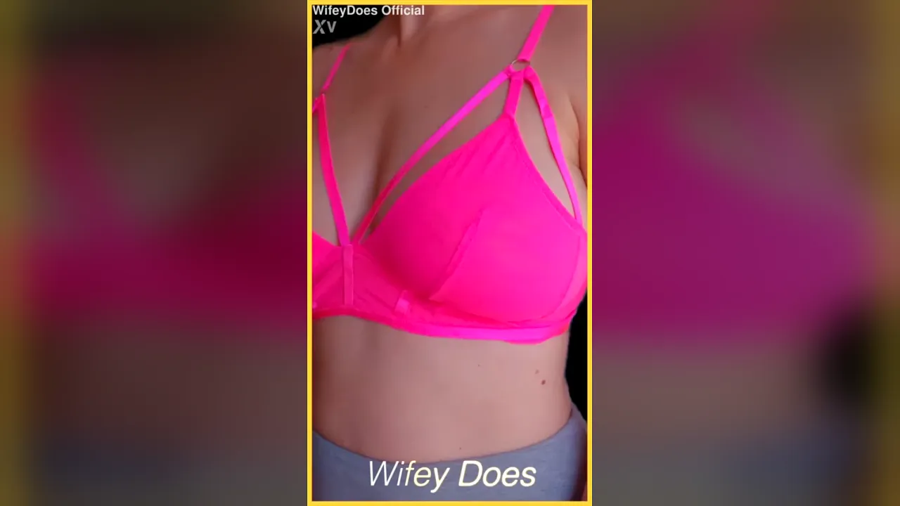 Aussie housewife WifeyDoes strips and shows off her big tits in hot pink lingerie