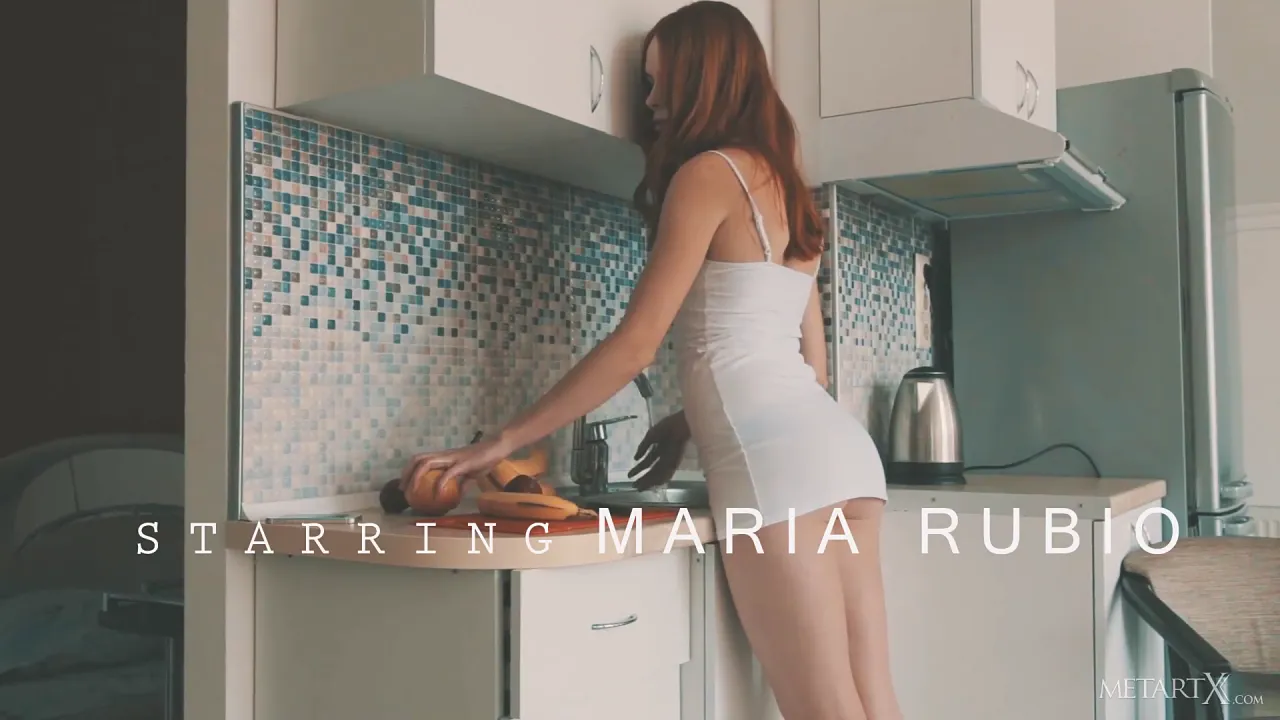Stripper Maria Rubio teases and fingers herself in the kitchen