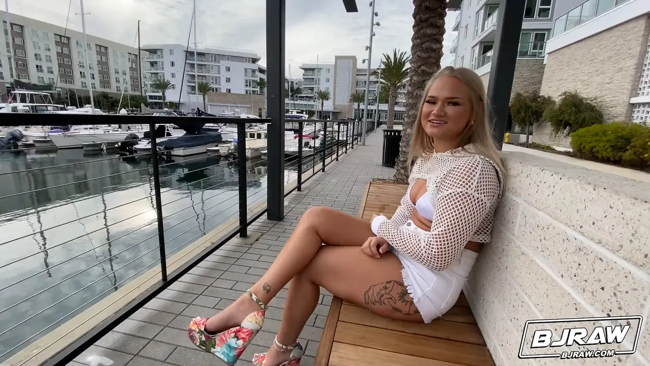 Blonde babe Harley King deepthroats Romeo's big dick in a striptease