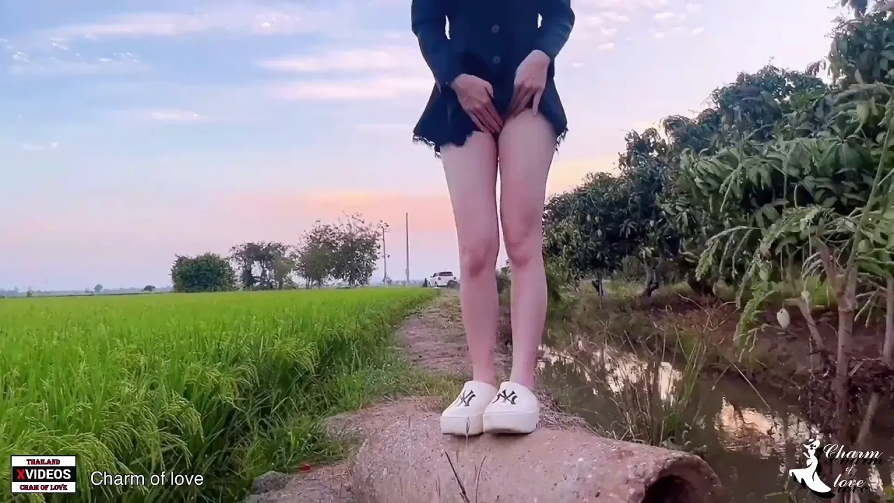 Cola C's cute Asian girlfriend films her skinny body in Japan's beautiful rice fields