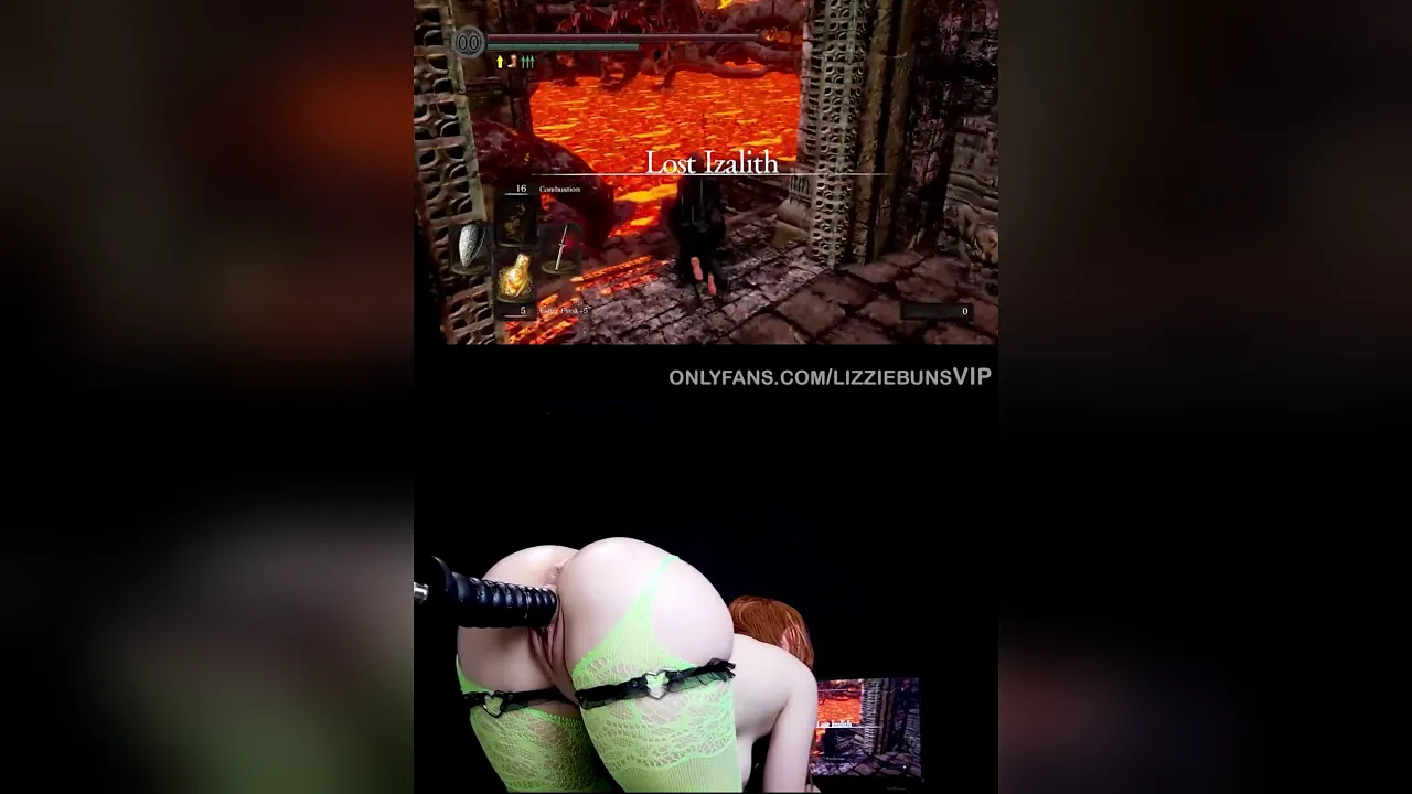 Cartoon gamer girl Lizzie Buns masturbates with a huge dildo to multiple orgasms