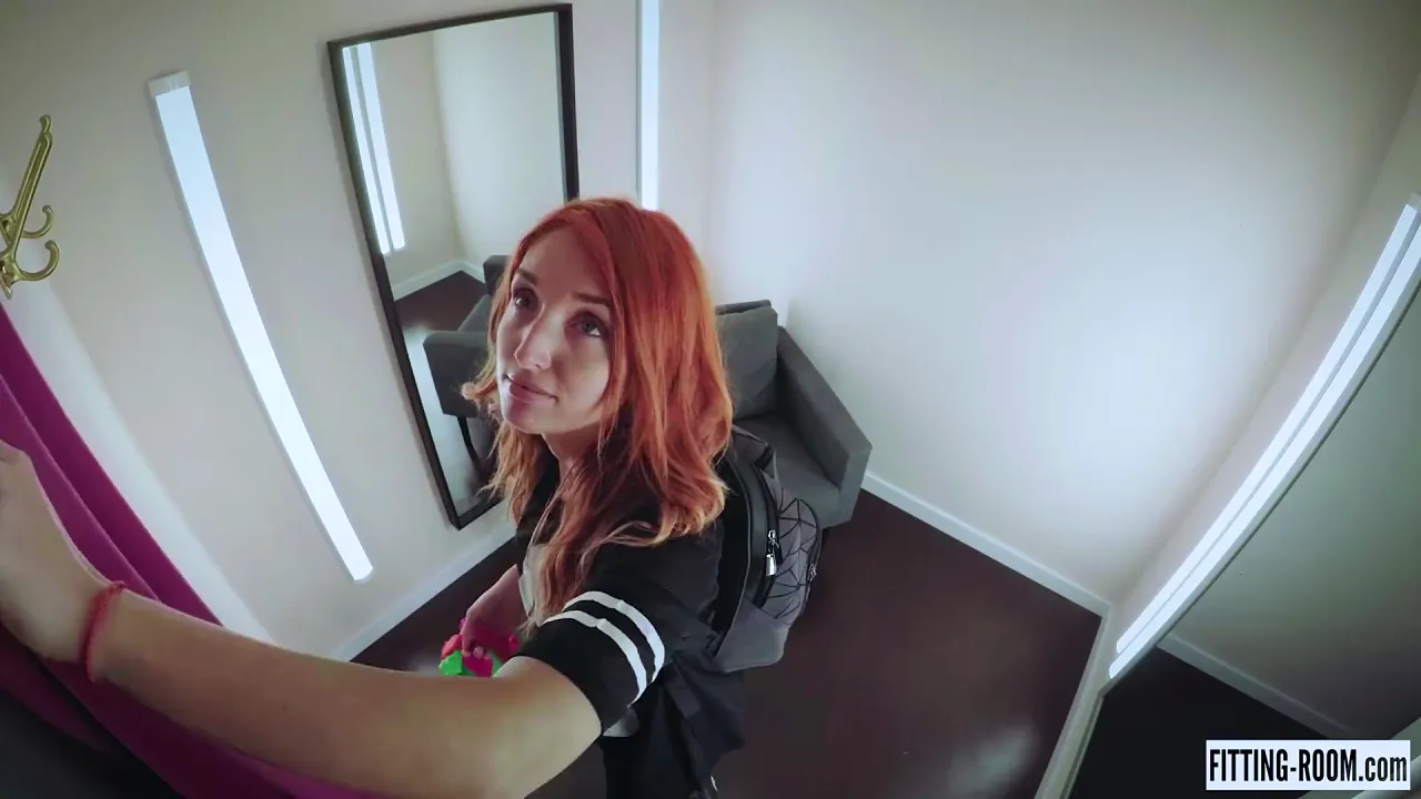 Red Fox strips naked in the fitting room and masturbates