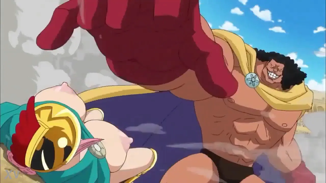 Rebecca fights in a one-piece swimsuit, showing her naked ass and boobs
