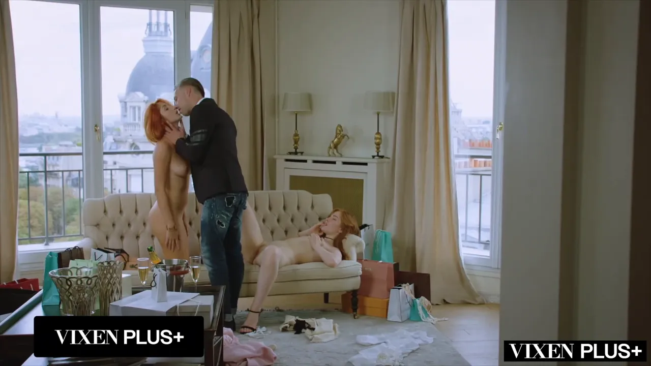 Slender redhead beauties Jia Lissa and Red Fox share handsome Lutro's big dick in