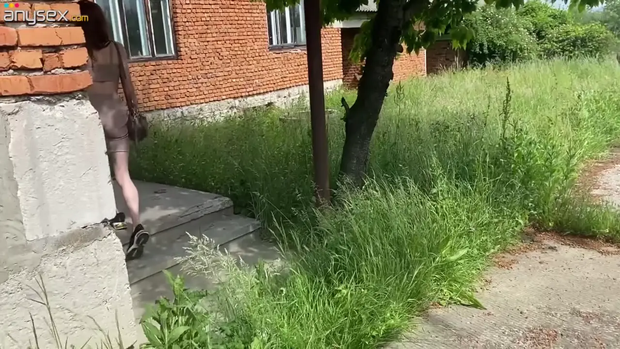 Slim tattooed neighbor girl deepthroats and sucks a big dick in backyard POV
